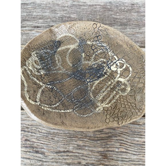 Vintage Brown Abstract Art Pottery Footed Bowl Signed - Picture 2 of 12